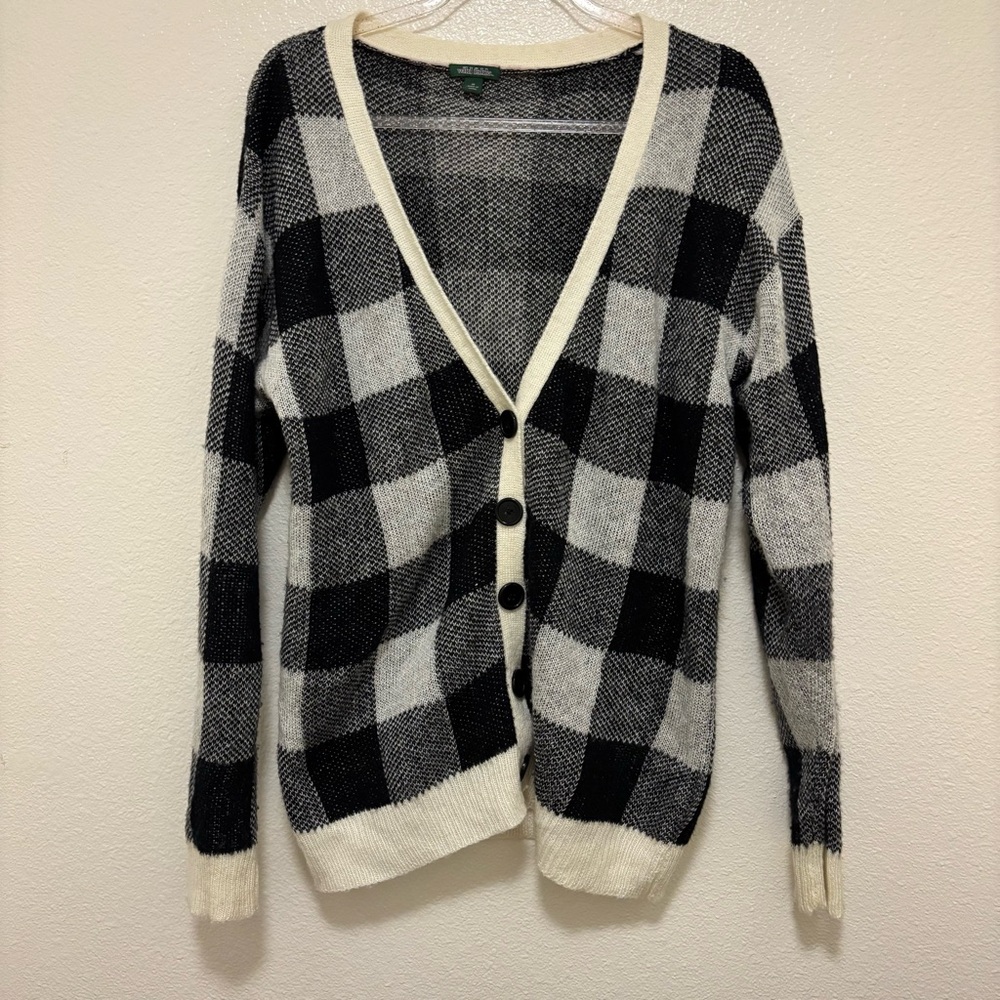 Wild Fable Black and White Cardigan Buffalo Plaid Sweater